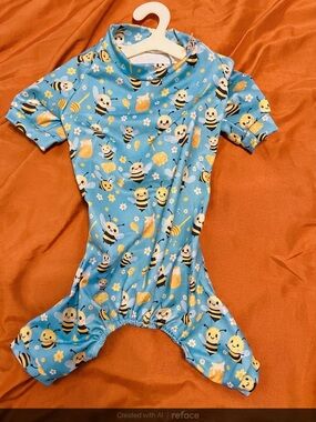 Playful Bee-Print Dog Onesie in Green